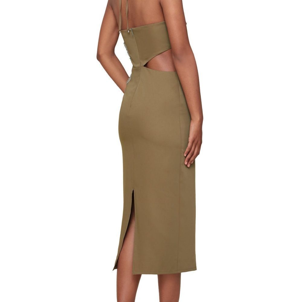 Avec Les Filles One Shoulder Olive Dress with Silver Detail - Picture 4 of 10